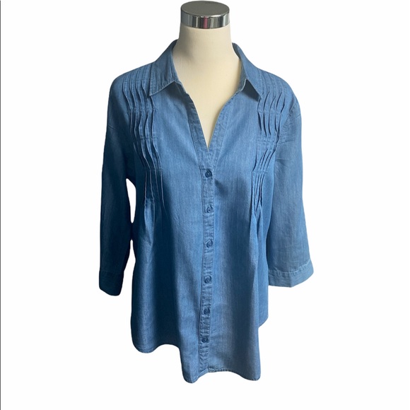Gloria Vanderbilt 3/4 sleeve blue top blouse 🧩 - Picture 3 of 9